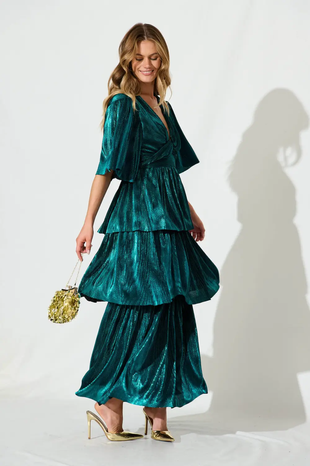 Carnation Maxi Dress In Teal Lurex