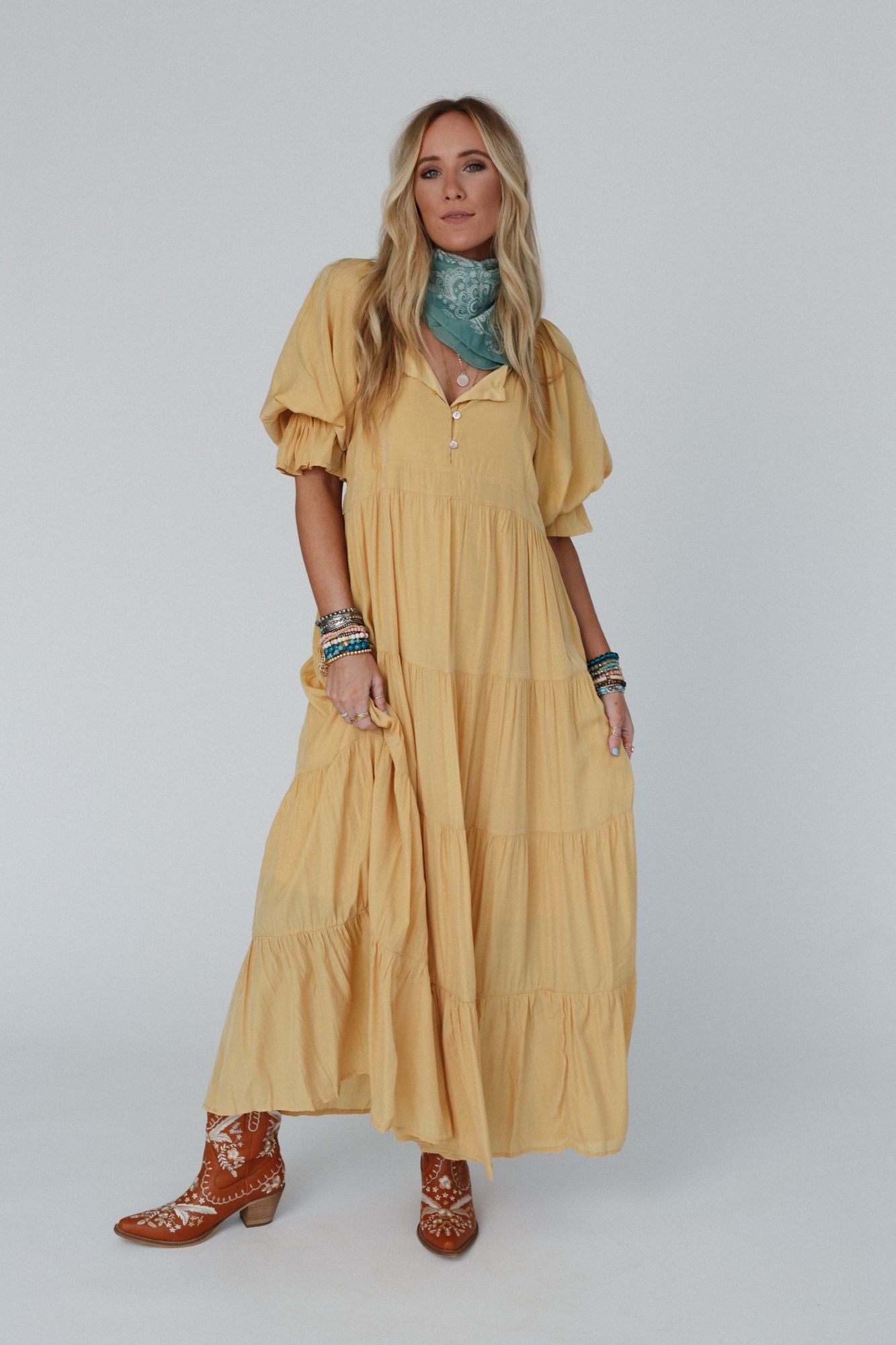 Waimea Tiered Maxi Dress - Mustard