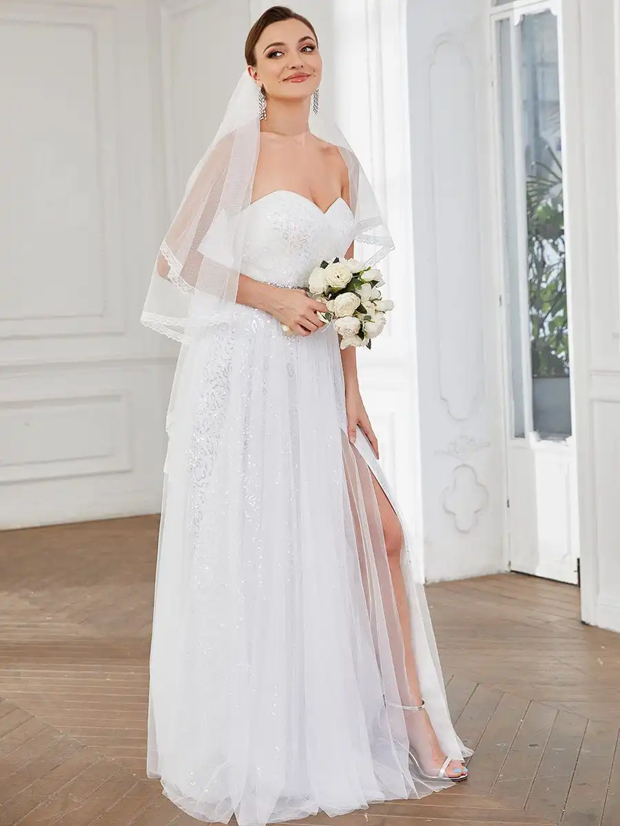 Gorgeous A Line Strapless Thigh High Split Wholesale Wedding Dresses