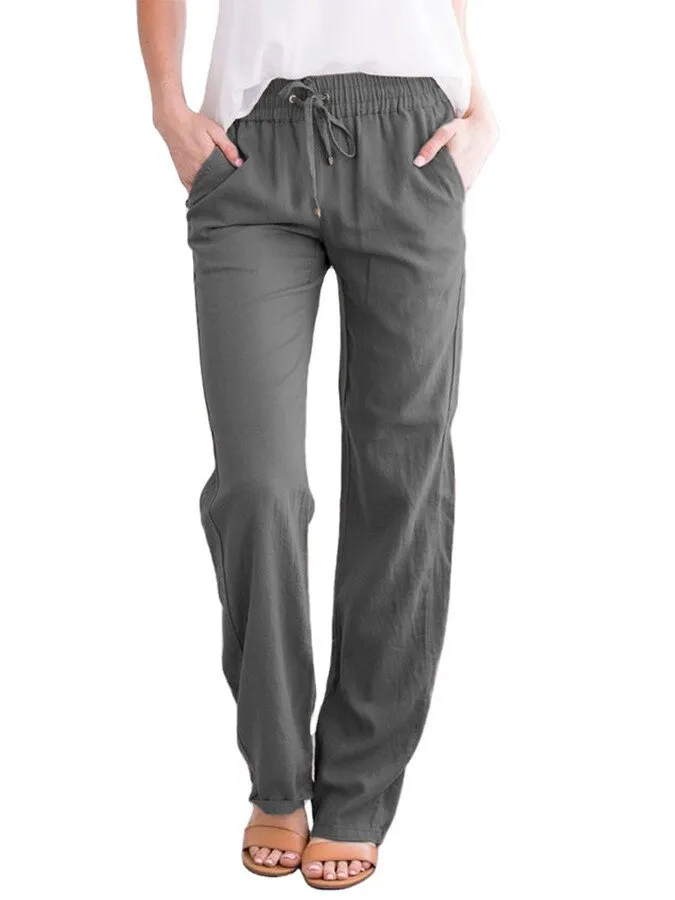 Women's Solid Color Cotton Linen Loose Casual Trousers