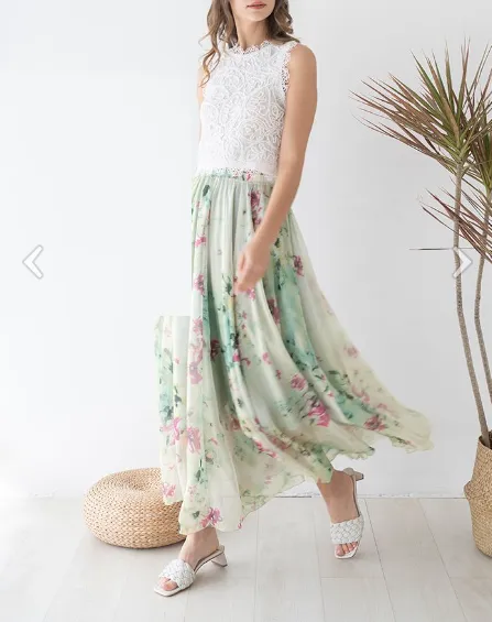 FLORAL AND FRILL MAXI SKIRT