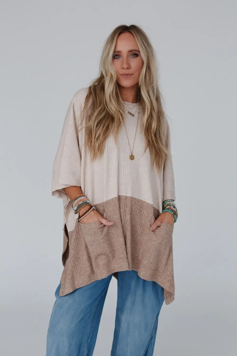 Best For Last Ribbed Poncho - Seashell Dark Mocha