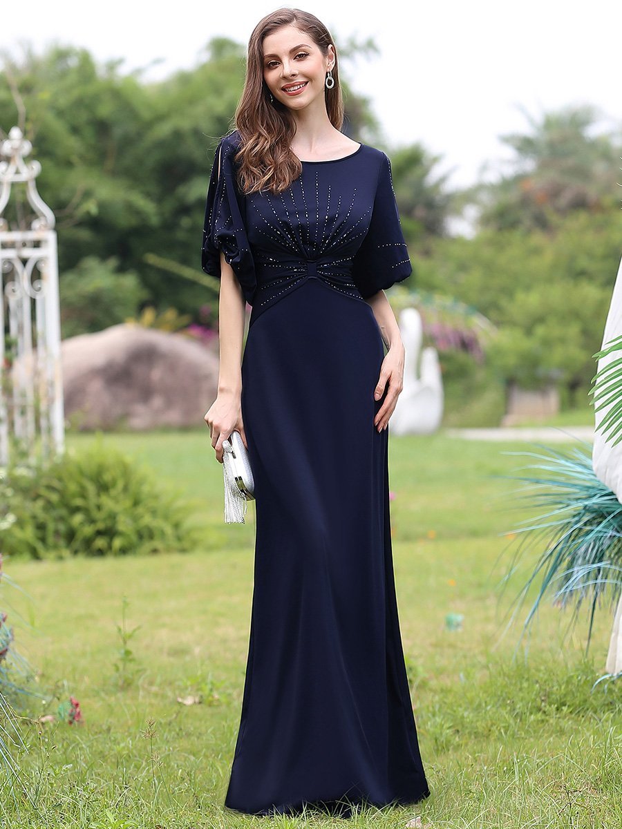 Trendy Round Neck Wholesale Chiffon Fishtail Evening Dress