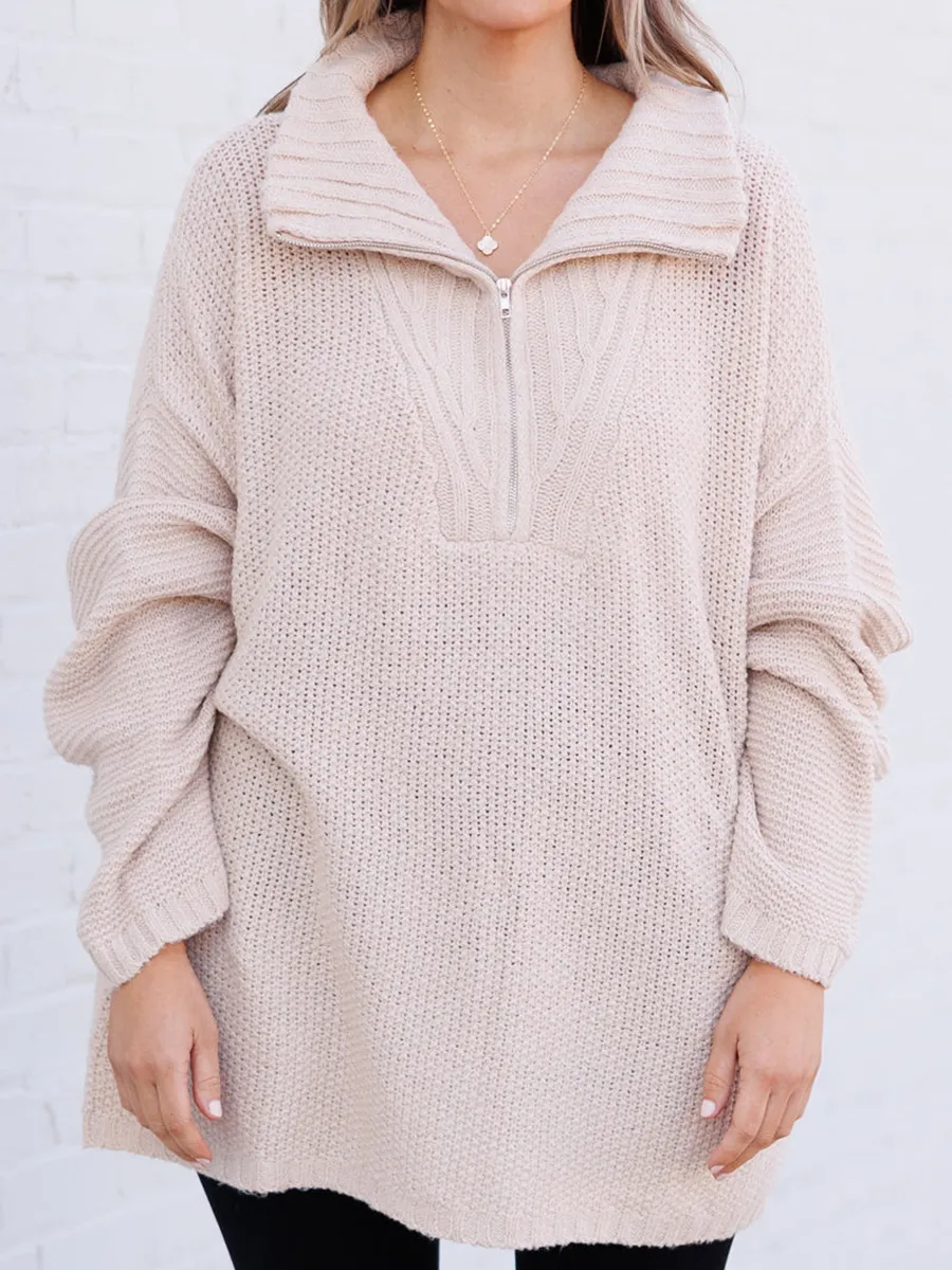 Knitted Jacquard Zipper Loose Sweater