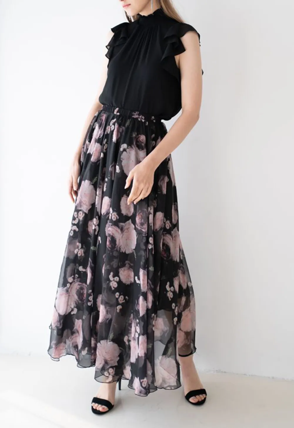 PINK ROSE WATERCOLOR MAXI SKIRT