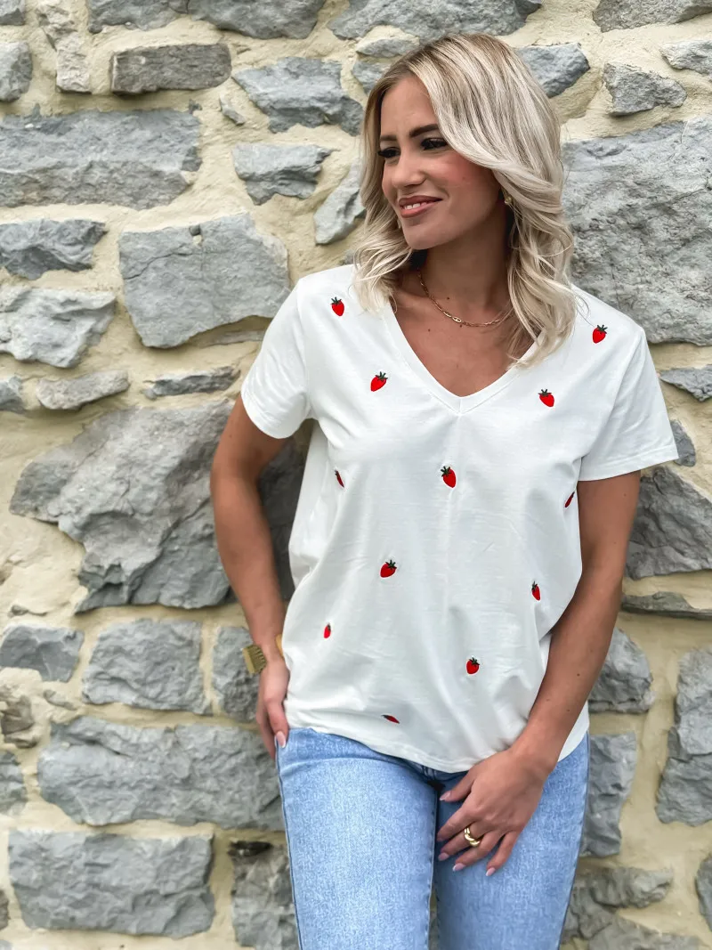 T-SHIRT  FRAISE - BLANC