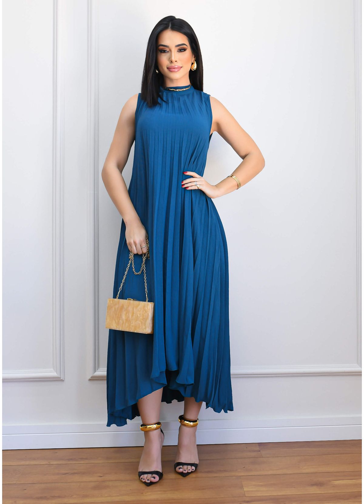 PLEATED MULLET MIDI DRESS