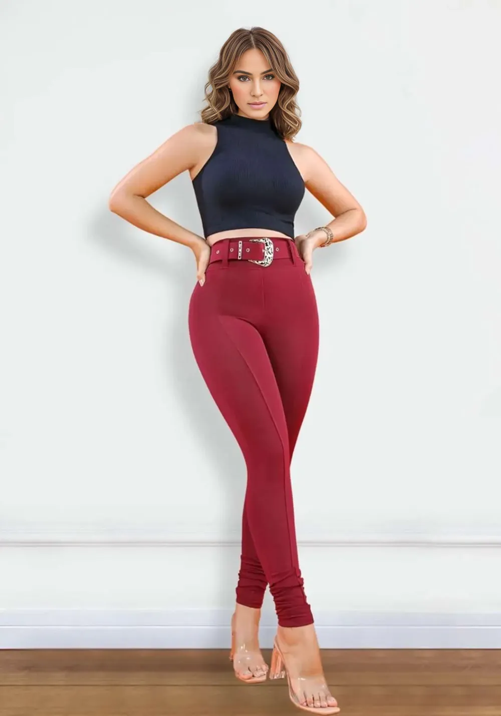 Marsala Shaping Leggings with Belt as a Gift - Lifts the Butt and Compresses the Tummy