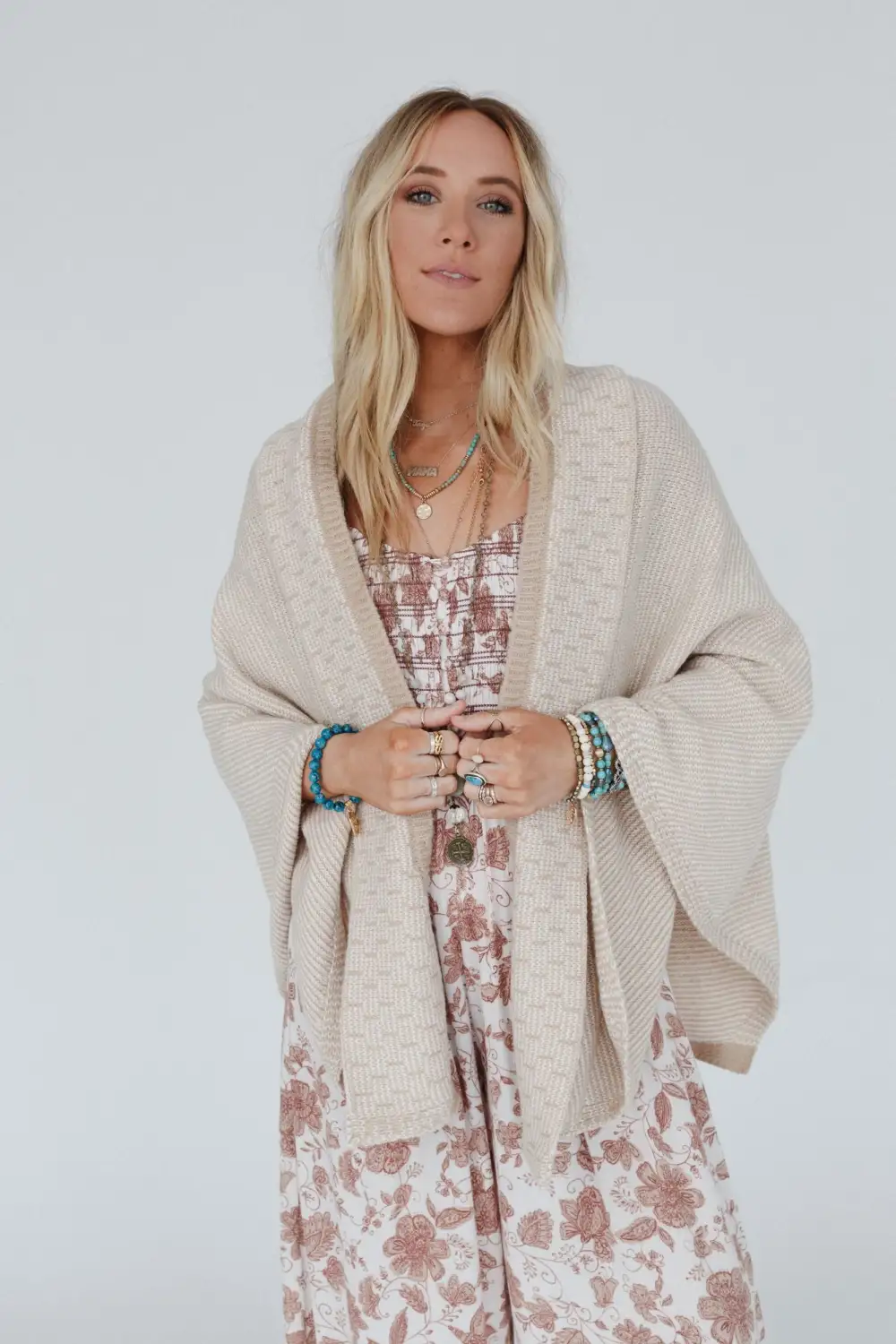 Blakely Cozy Knit Shawl - Beige