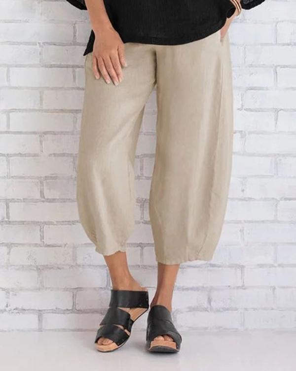 Solid Casual Elastic Waist Wide Leg Pants