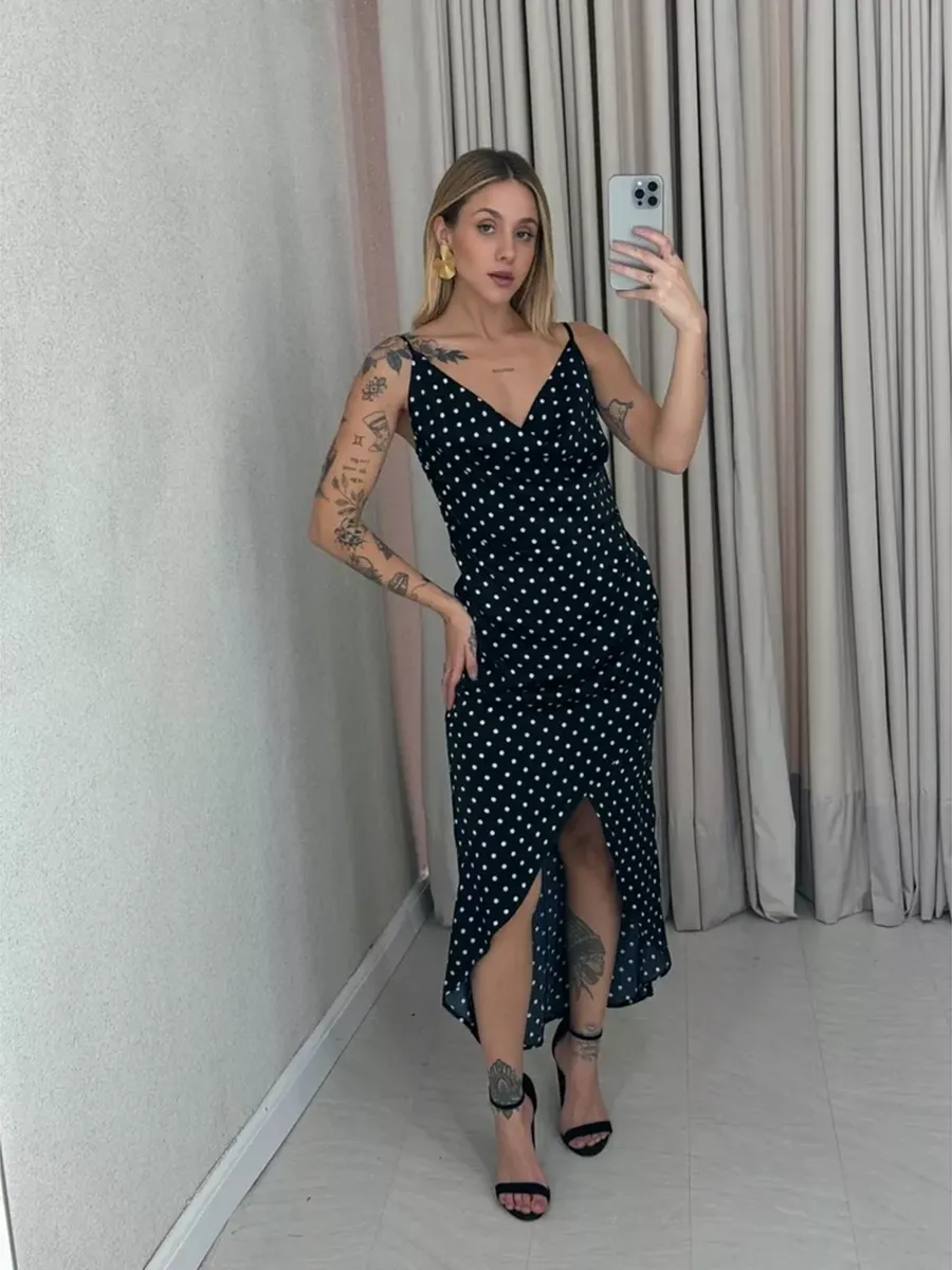 Ana Laura Black Polka Dot Dress