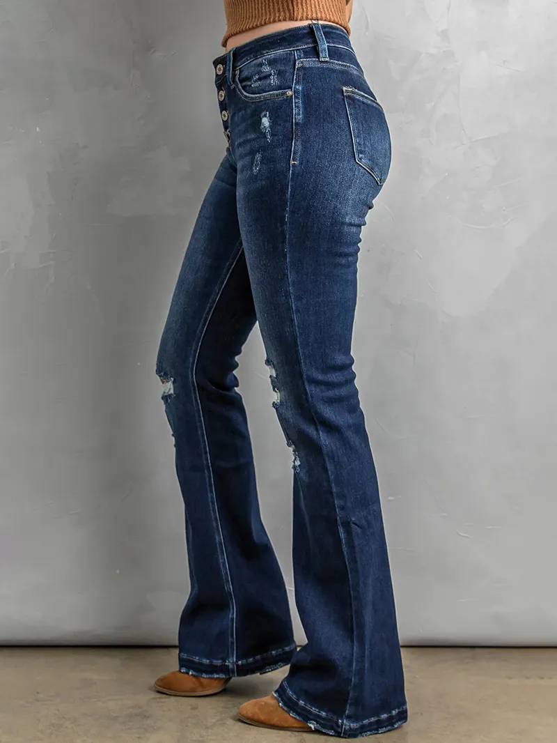 Women's Versatile Button Flared Jeans