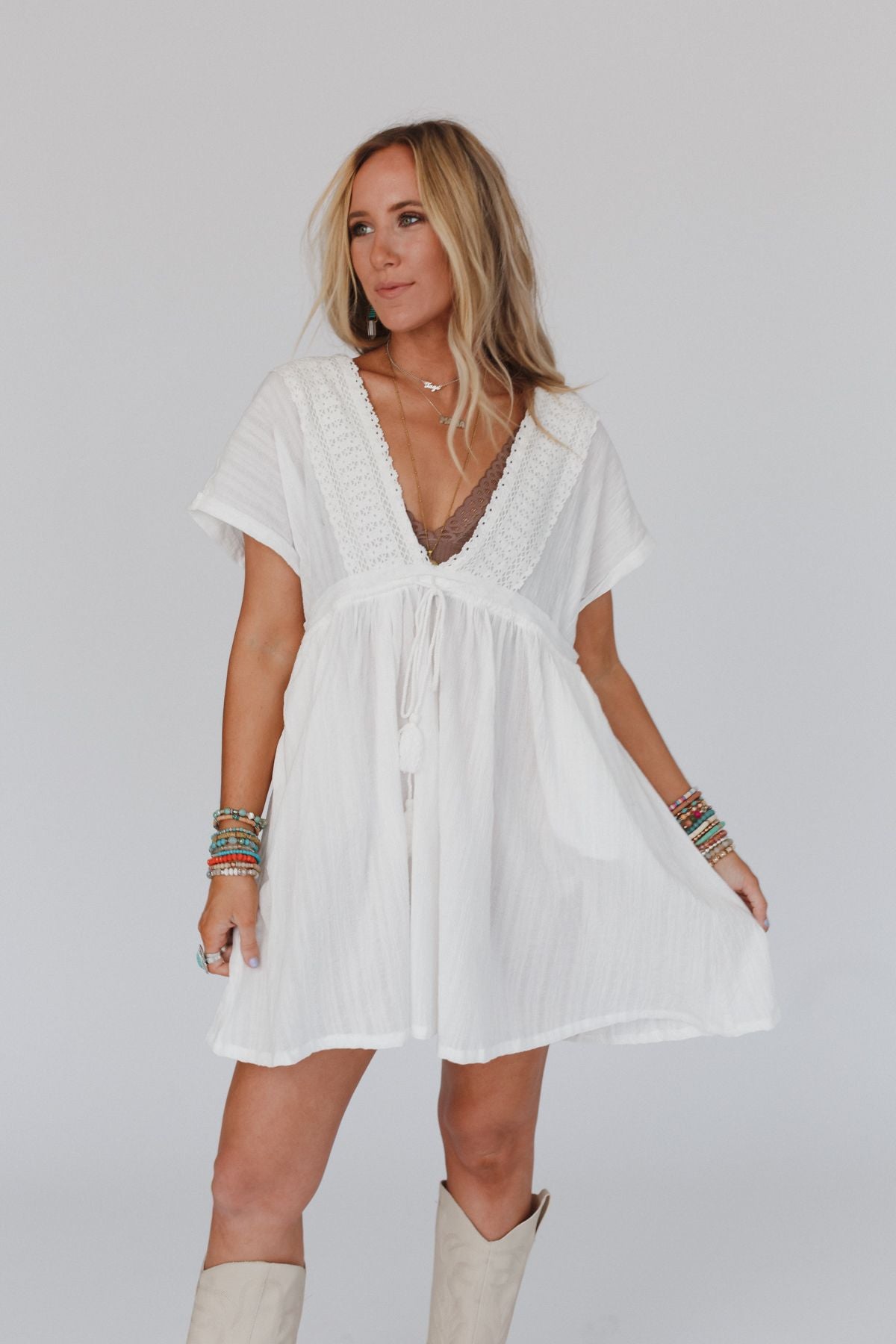 Camden Tassel Tie Dress - Off White