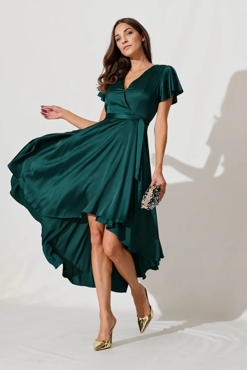 Loulou Maxi Dress In Emerald Satin