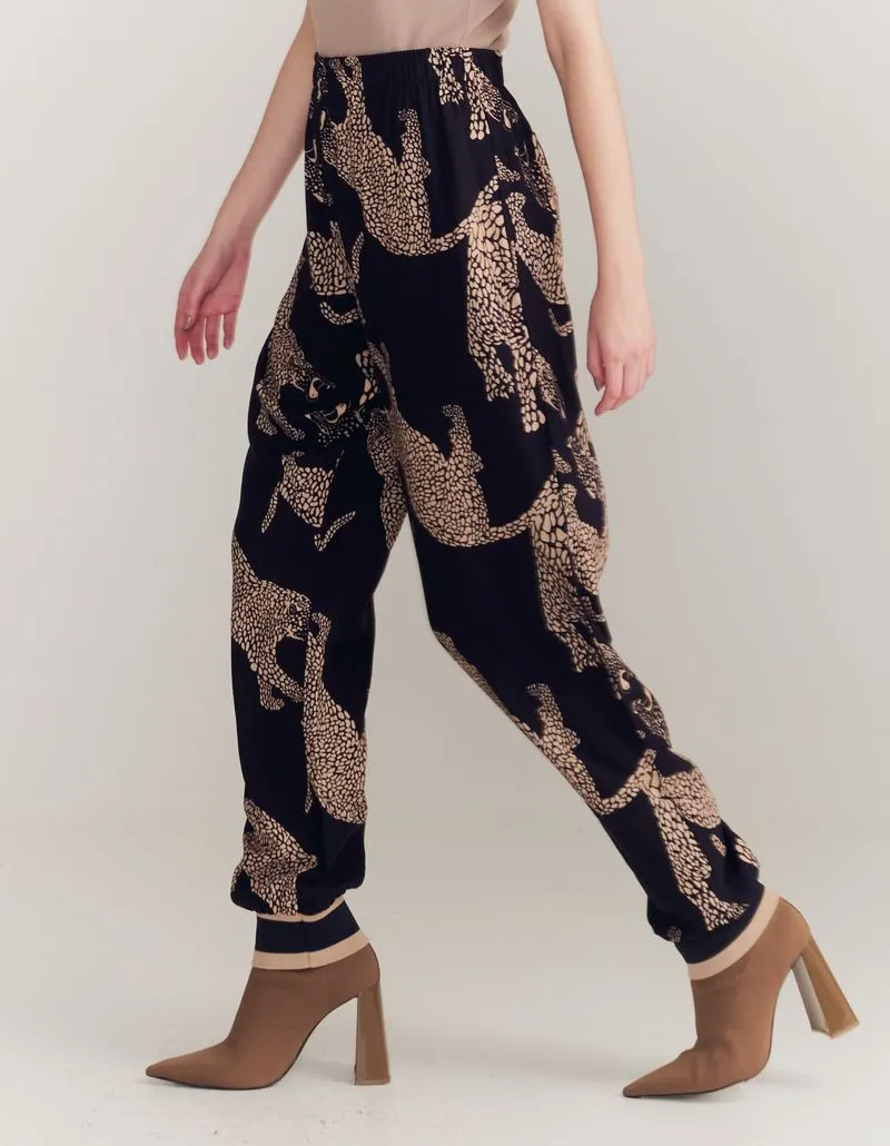 Printed Maxi Leopard Pants - Black