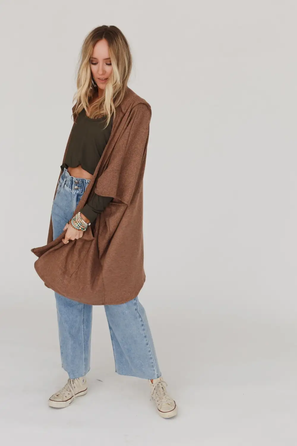 Boho Essential Hooded Ribbed Sweater - Latte