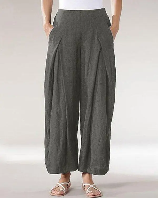 Casual Solid Patchwork Wide Leg Linen Pants