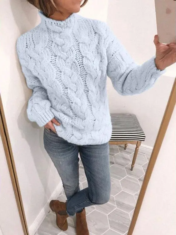 Women's Sweaters Cute Round Neck Long Sleeve Sweater