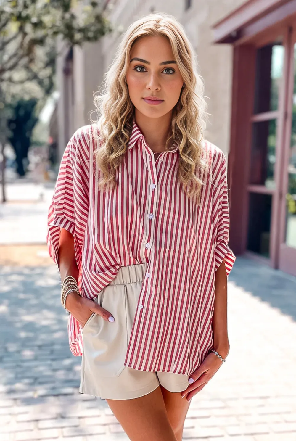 Oversized Striped Button Shirt