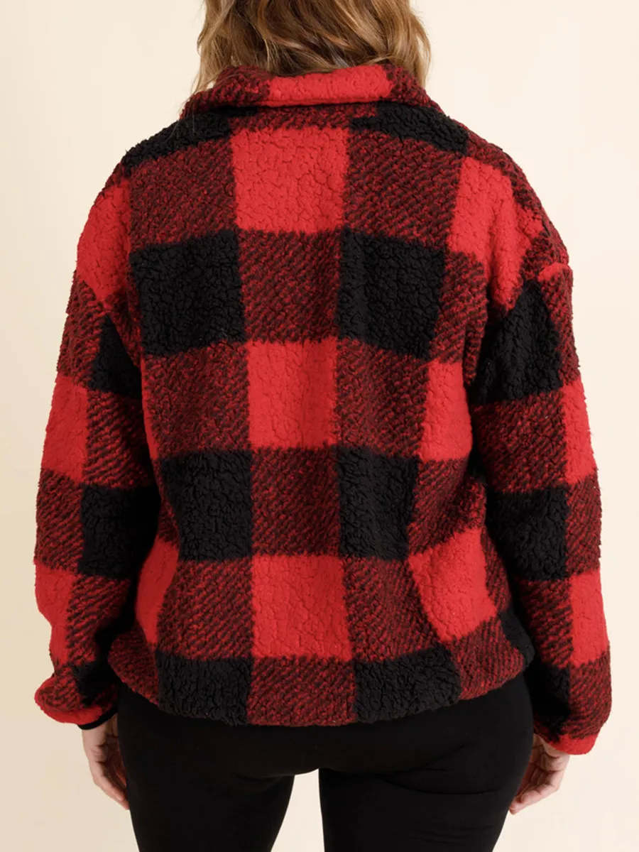 Red plaid zippered pocket hoodie