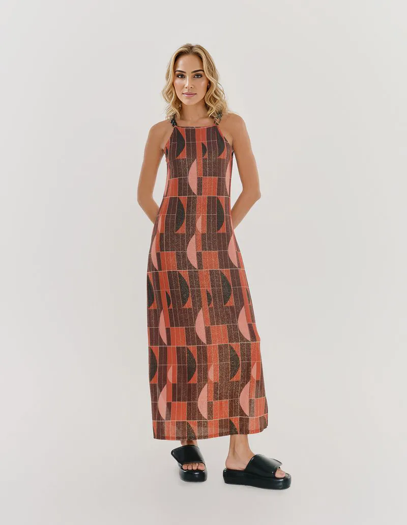 Geometric Printed Dress - Wine