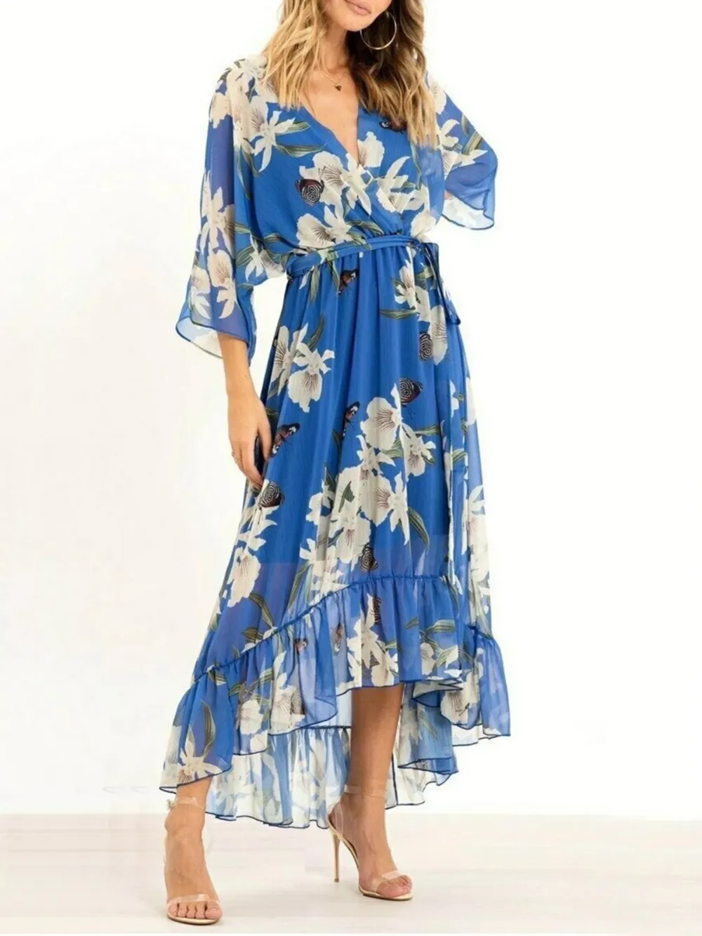 Urban Touch Floral Print Dipped Hem Midi Dress