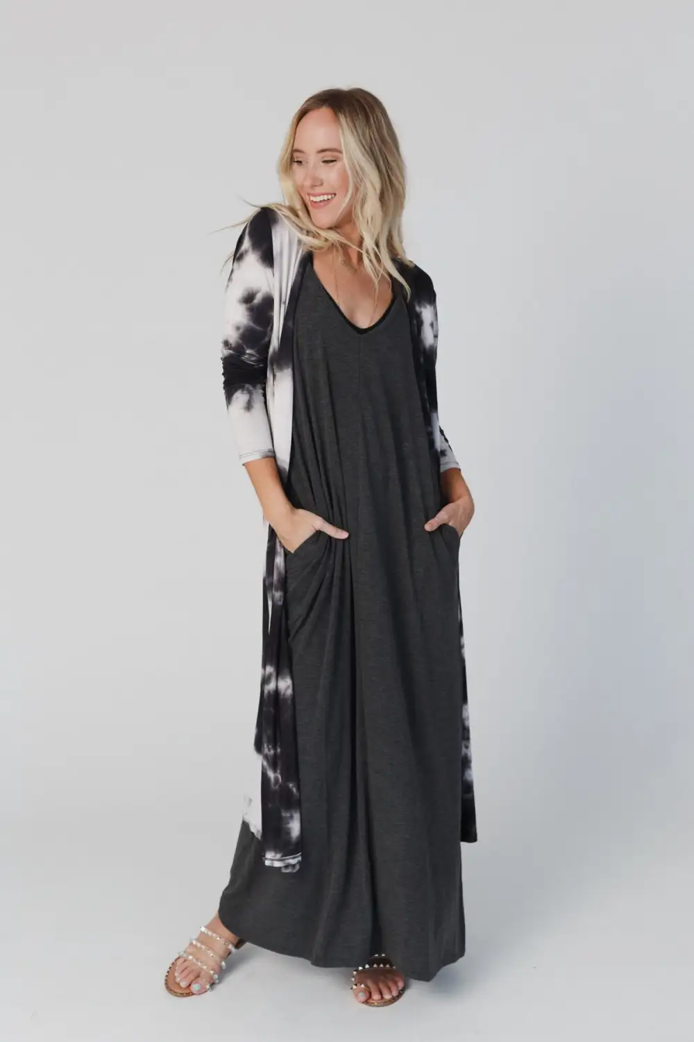 My Go To Duster Cardigan - Black Tie Dye