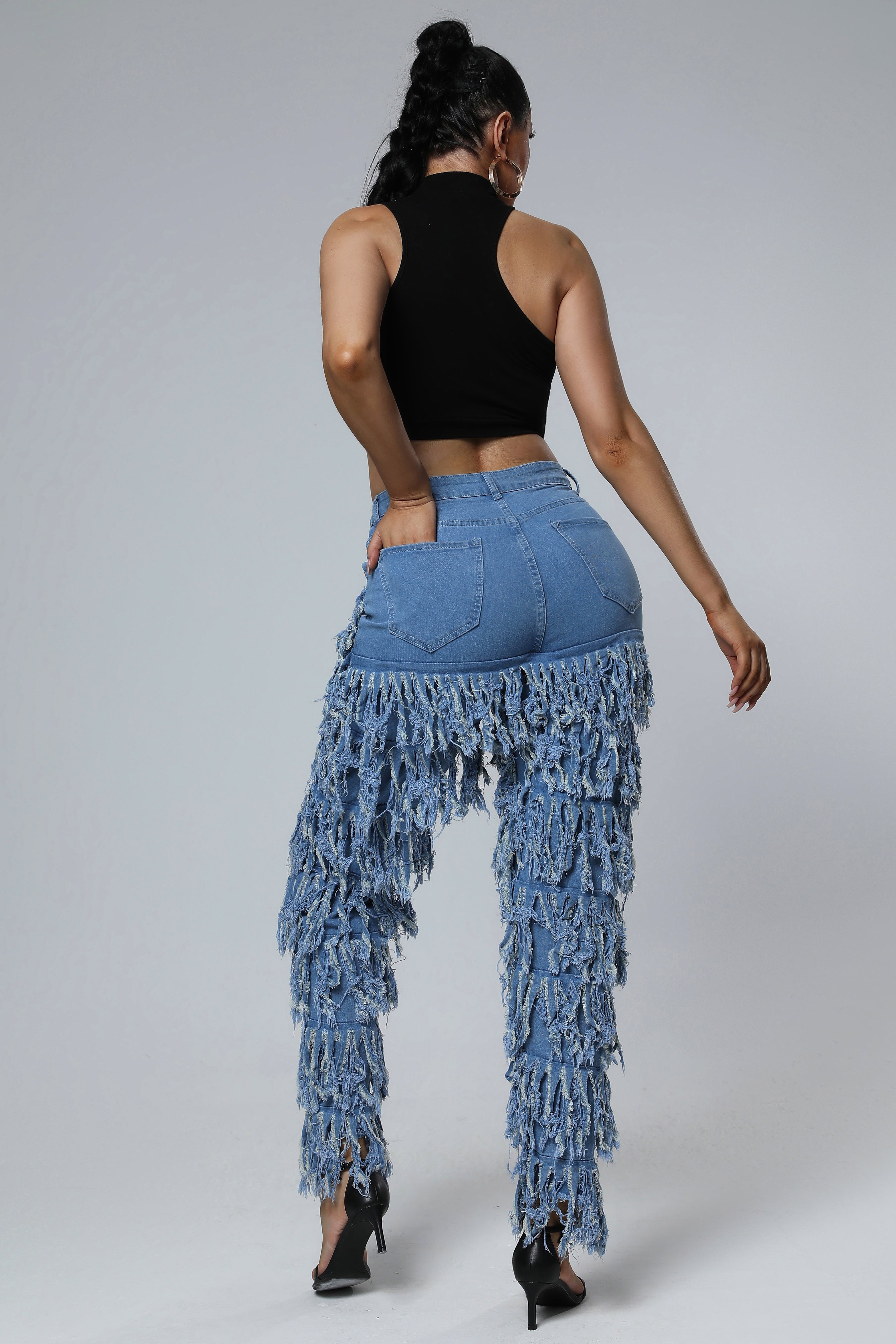 Fringes High Waist Denim Jeans