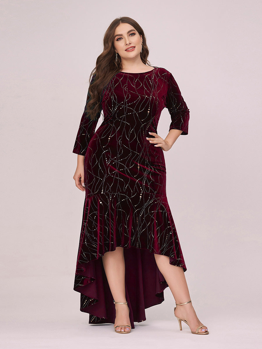 Elegant Plus Size Bodycon Wholesale High-Low Velvet Party Dress