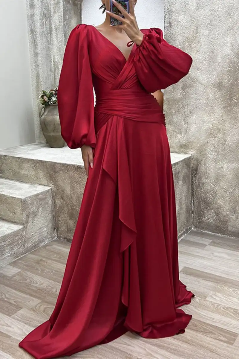 Elegant Formal Solid Fold V Neck Evening Dresses(3 Colors)