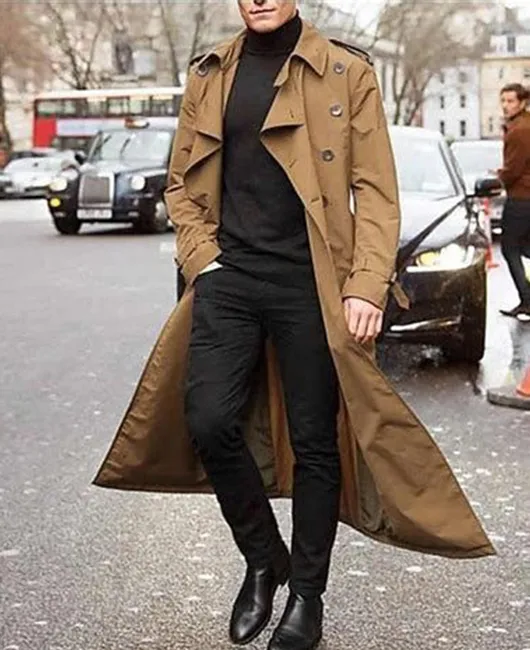 Fashion Notch Lapel Double Breasted Belt Solid Overcoat