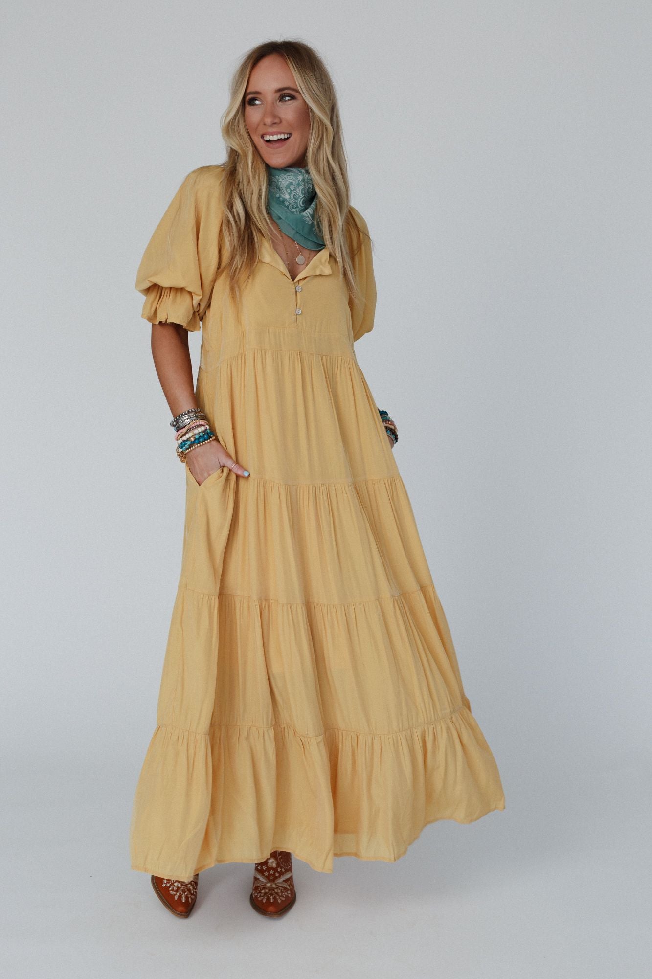 Waimea Tiered Maxi Dress - Mustard