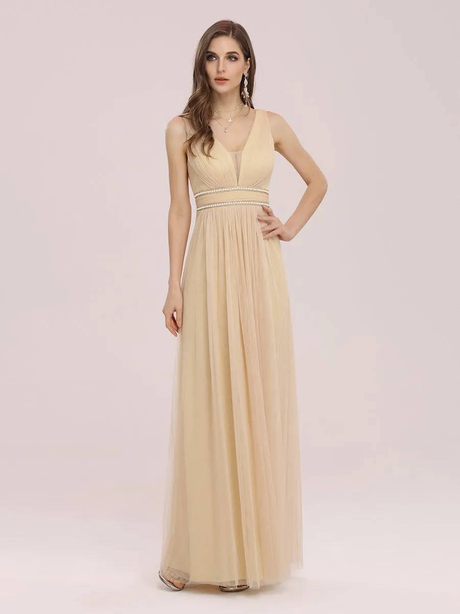 Fancy Sleeveless Wholesale Tulle Bridesmaid Dress with Belt