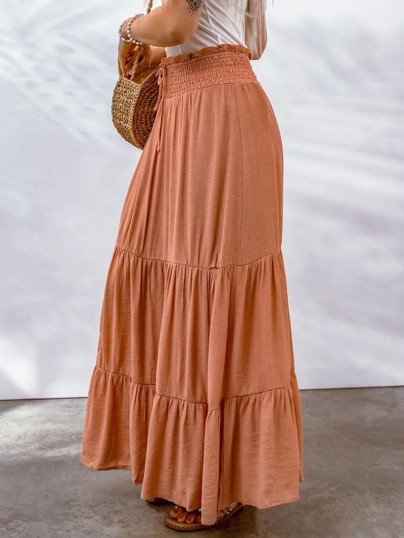 TIE  HIGH WAIST TIERED MAXI SKIRT