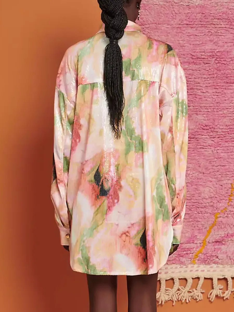 Salma Abstract print Sequin Oversized Multi Shirt