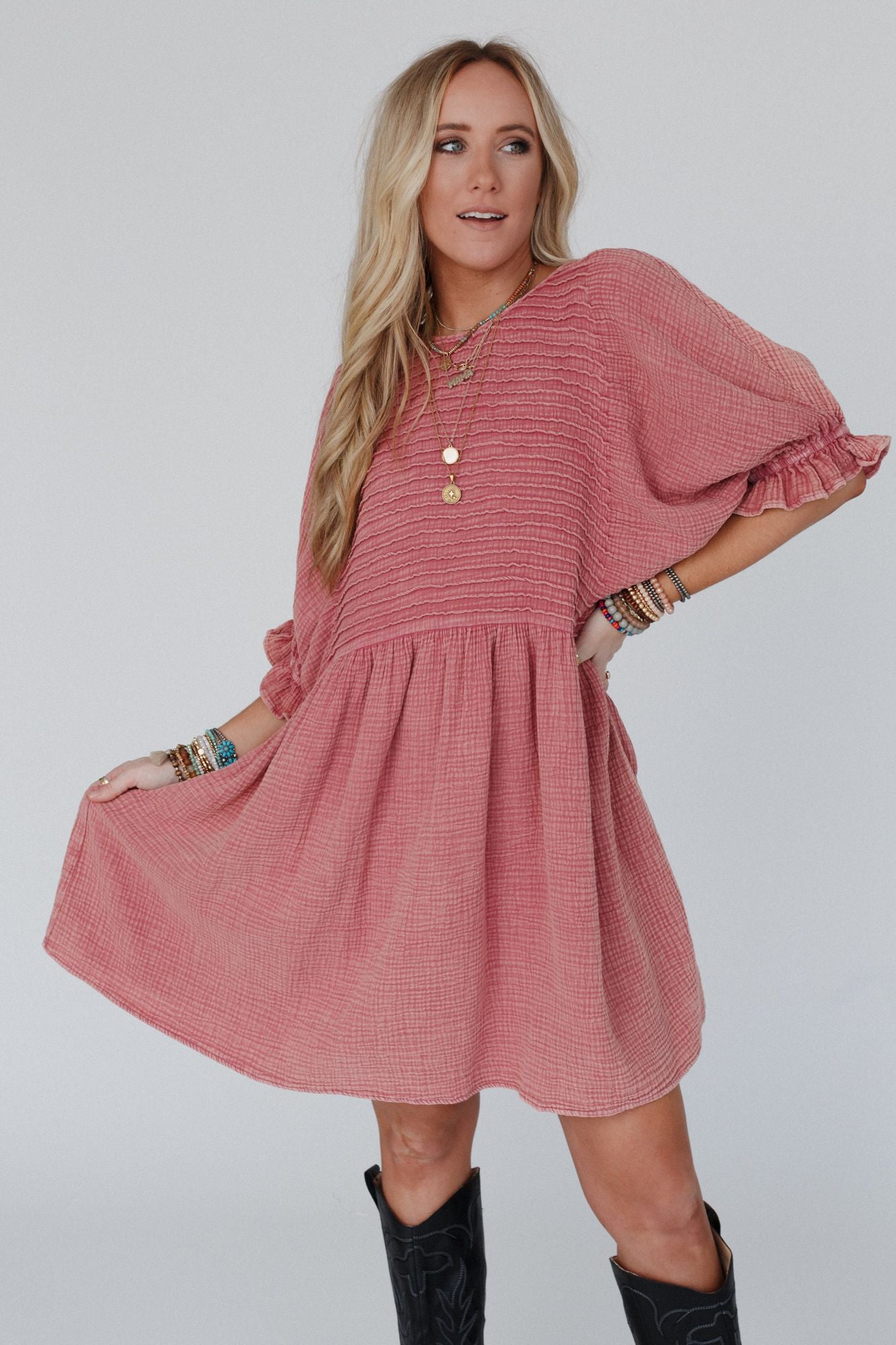 Petal Puff Smocked Dress - Rose