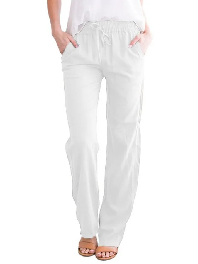 Women's Solid Color Cotton Linen Loose Casual Trousers