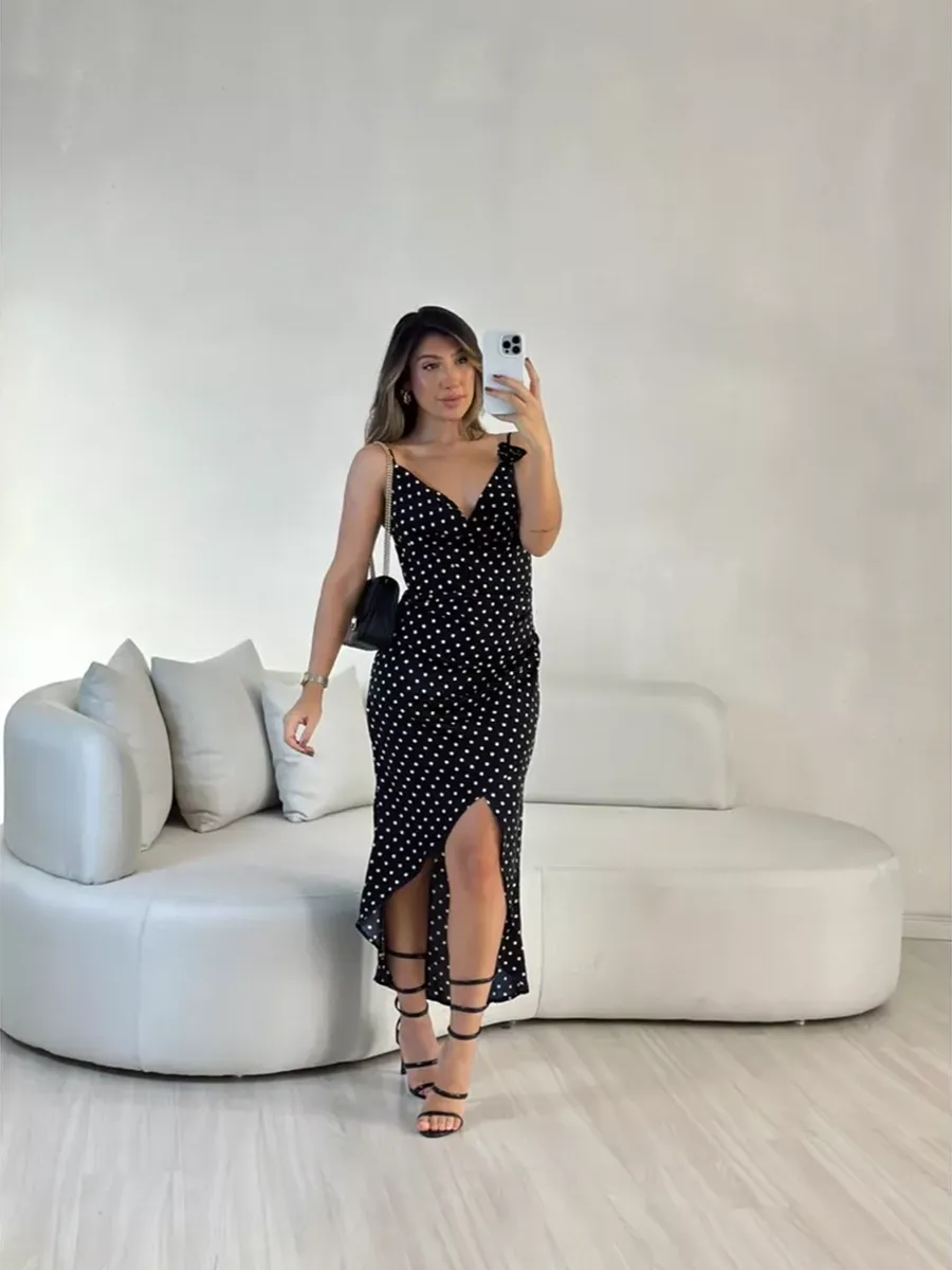 Ana Laura Black Polka Dot Dress