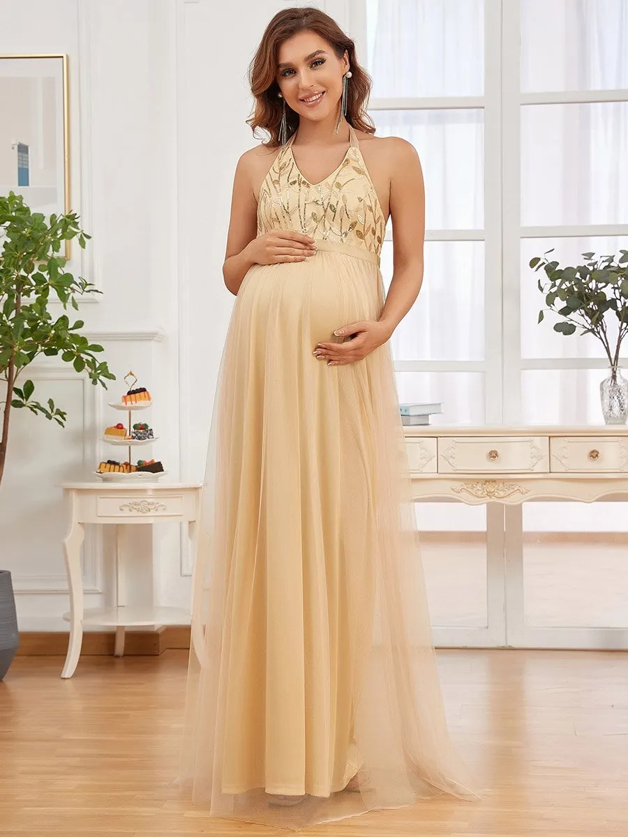 A Line Floor Length Halter Neck Wholesale Maternity Dresses