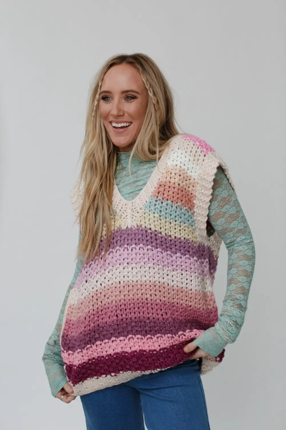 Wrapped Up In Color Knit Vest - Pink Multi