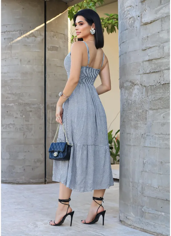 VICHY BUTTON MIDI DRESS