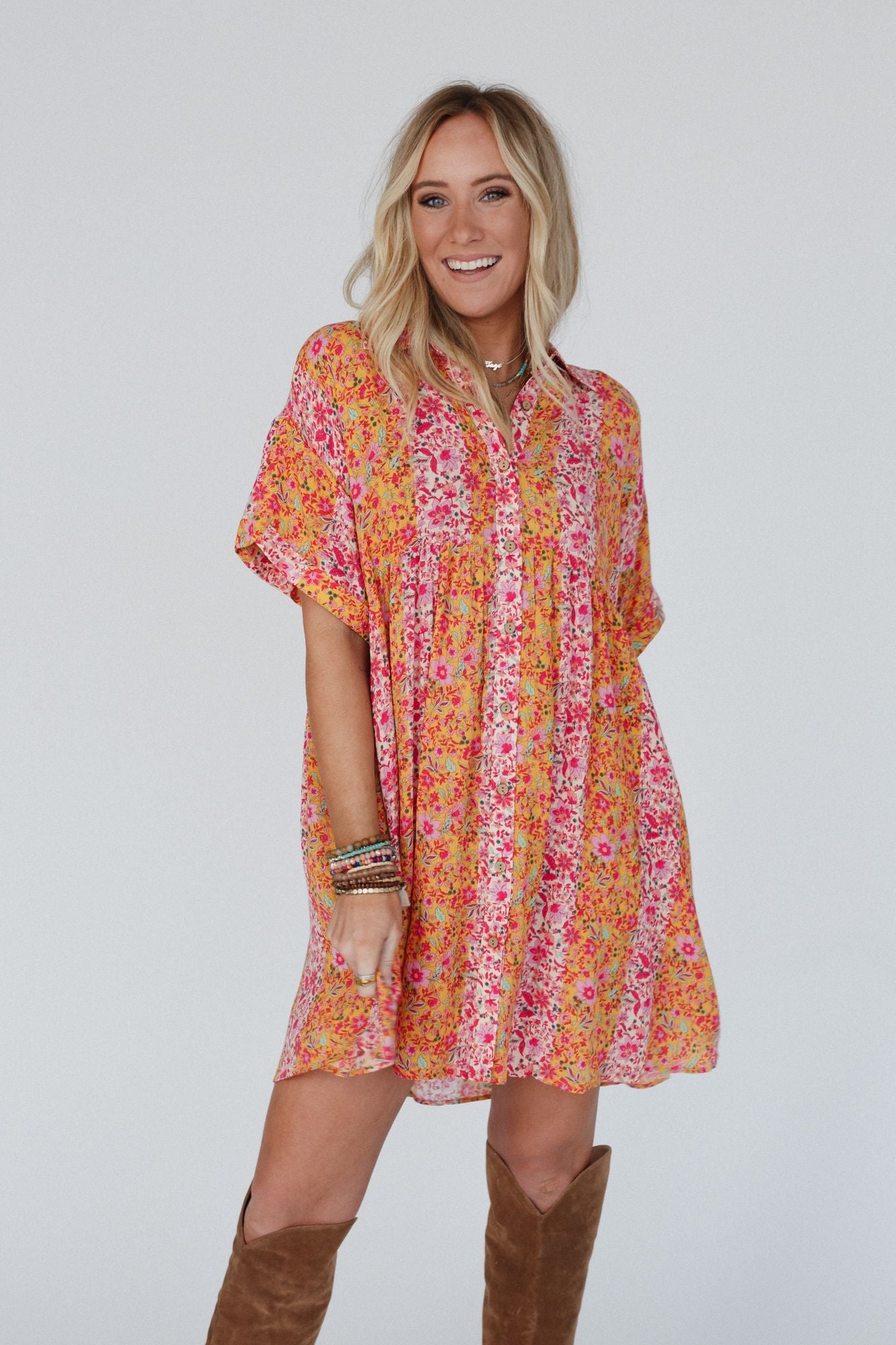 Eralyn Floral Tunic Dress - Apricot