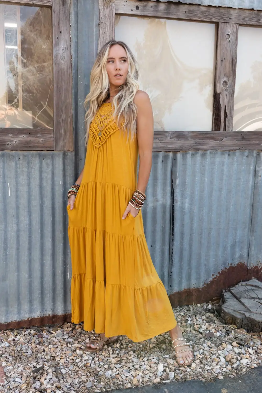 Perfection Tiered Maxi Dress - Mustard