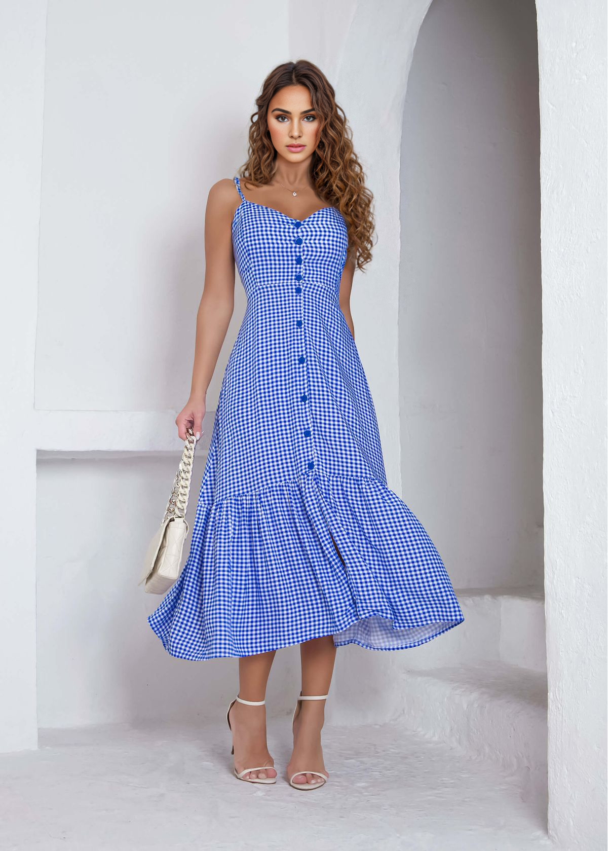 Vichy Button Midi Dress