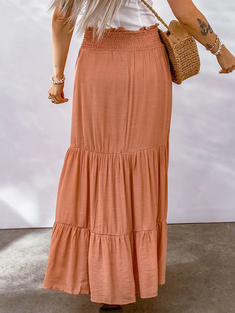 TIE  HIGH WAIST TIERED MAXI SKIRT