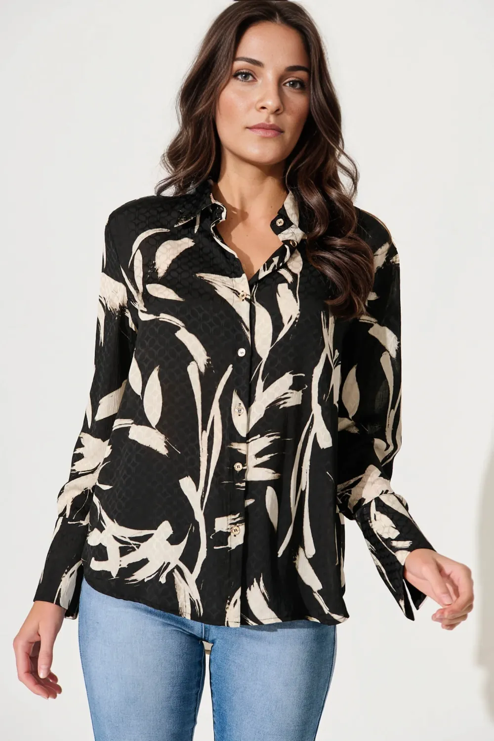 Marcela Shirt In Black With White Brushstroke Print