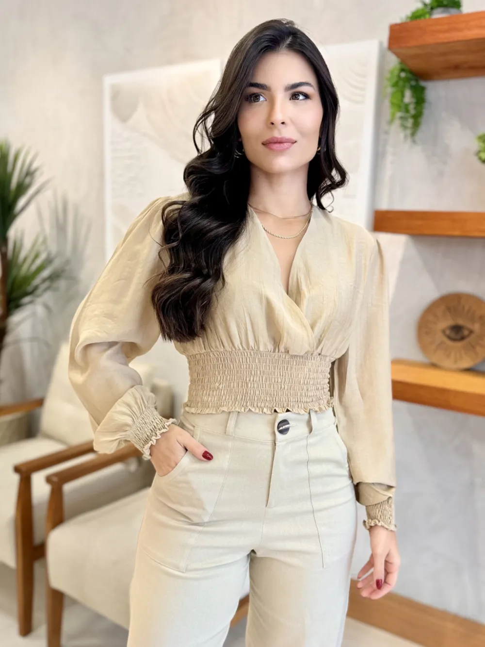 Gabi Beige Linen Trousers