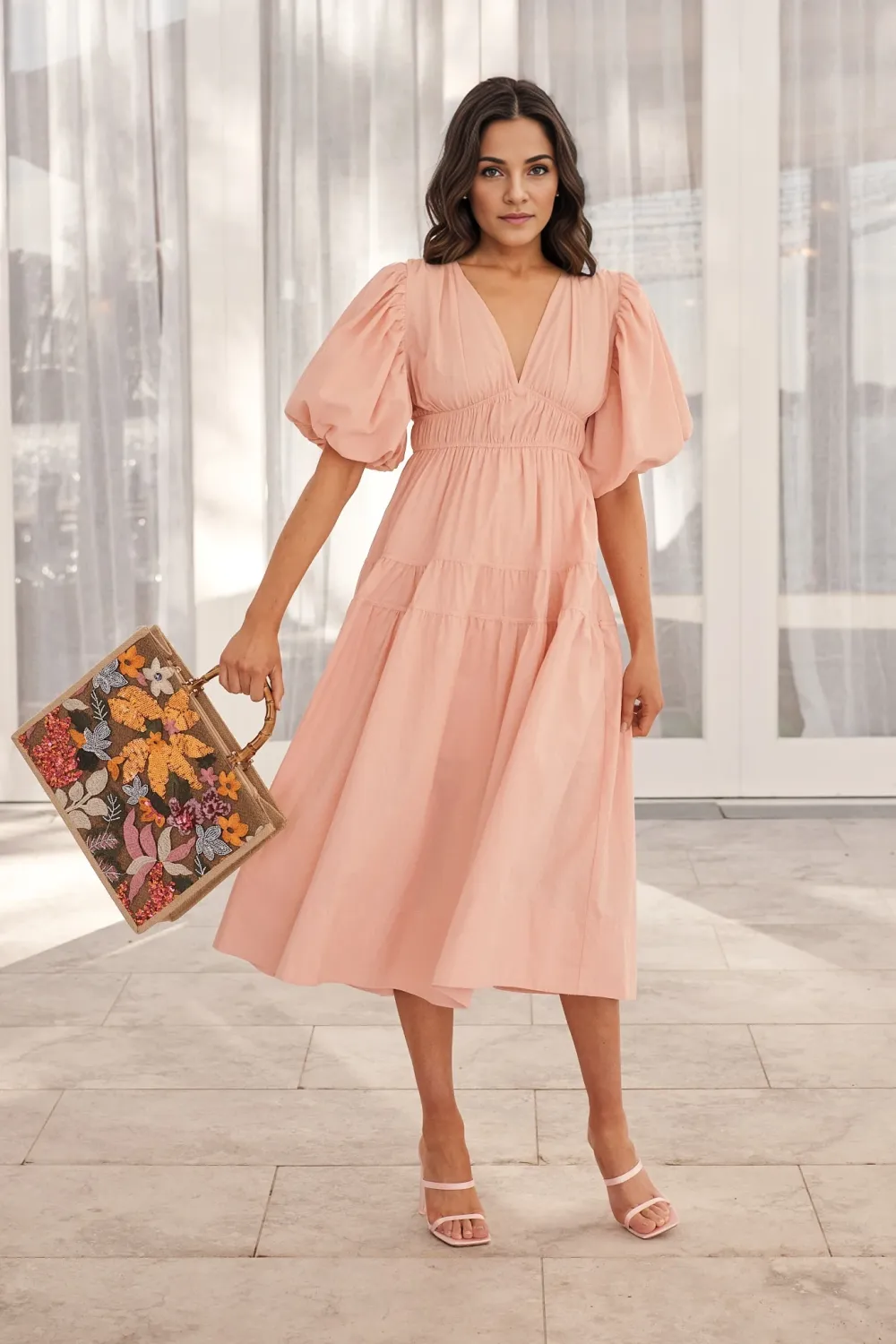 Amalie Midi Dress In Blush Pink Cotton