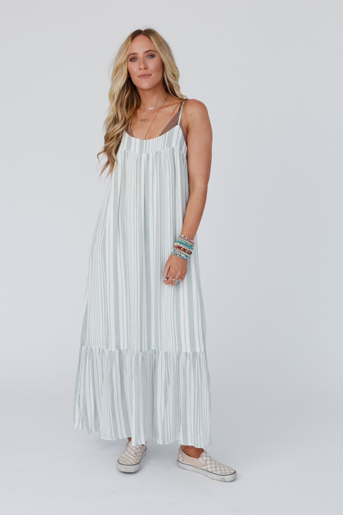 Domenica Striped Maxi Dress - Sage