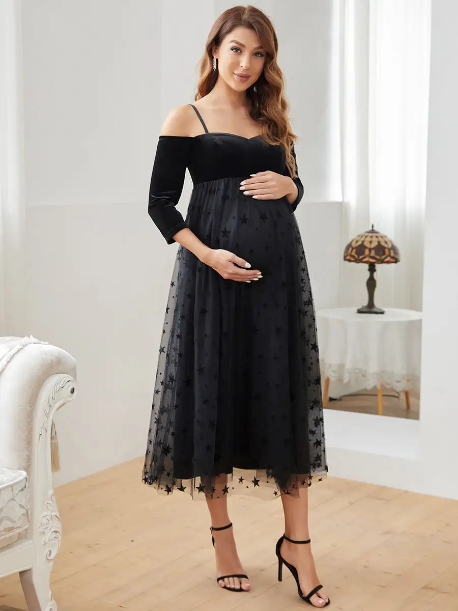 A Line Off Shoulder Wholesale Maternity Dresses With Long Sleeves